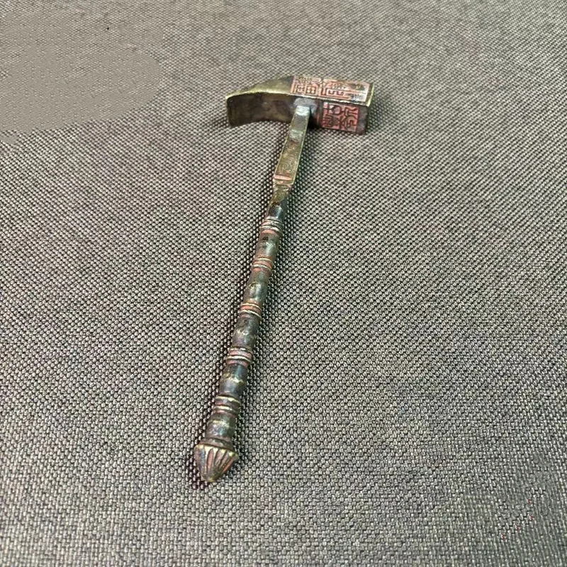 Tibetan Buddhism Antique Bronze Belt Cinnabar Thunder Mountain Ghost Hammer Taoist Ritual Tool Copper Hammer Ornament