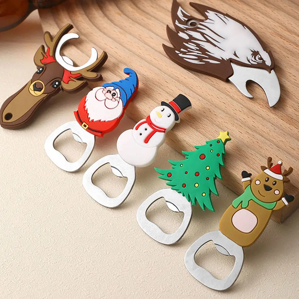 

Набор из 5 металлических открывалок для бутылок с рождественским дизайном, портативный кухонный инструмент для бара, подарки для праздничных вечеринок, открывалка для пива