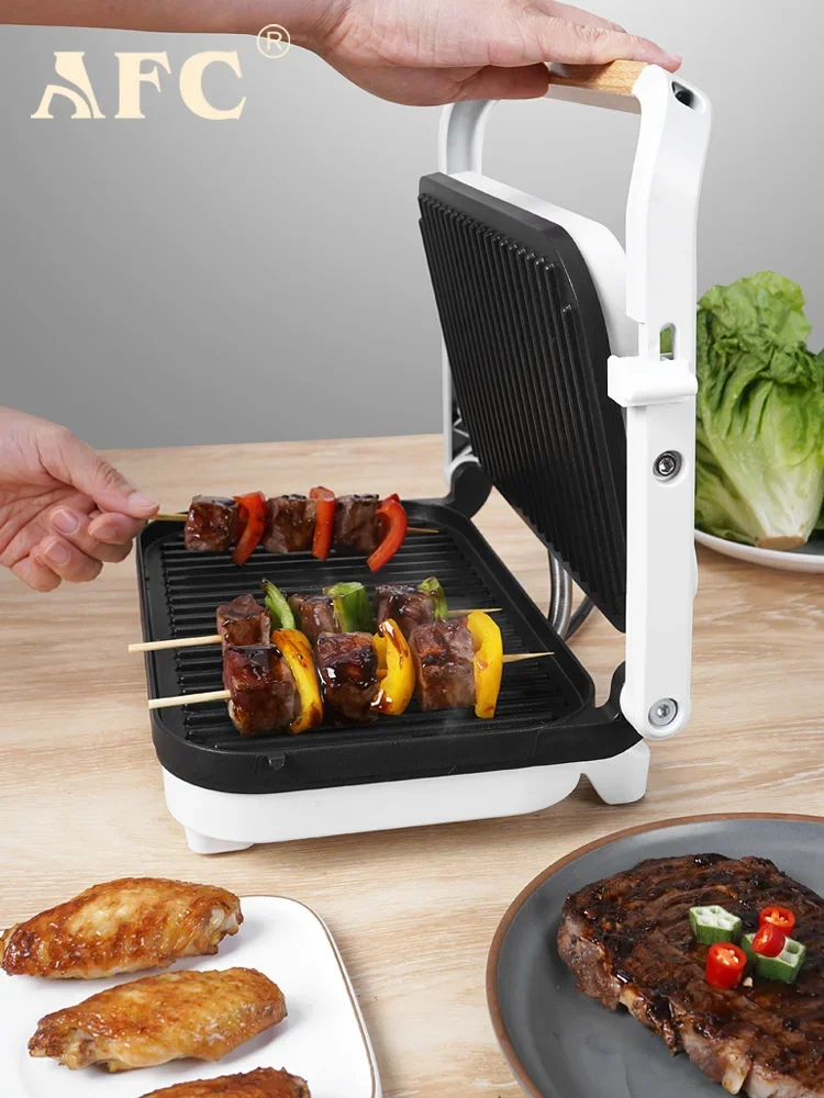 Máquina para freír carne totalmente automática para el hogar, sartén para carne sin humo doble, placa de hierro multifunción para salchichas eléctricas