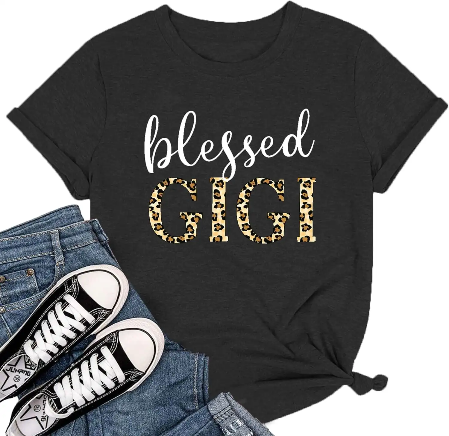 Blessed Gigi Shirts for Grandma T-Shirt Women Leopard Print Graphic Tshirts Tops Mimi Gigi Tees Shirt Summer Short sleeved