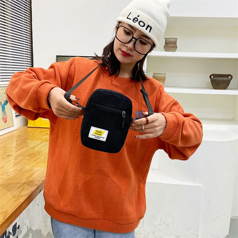 

Women's Canvas Crossbody Bag Trend Small Shoulder Handbag Korean Solid Color Student Phone Bag Simple Shopper Zipper Purse