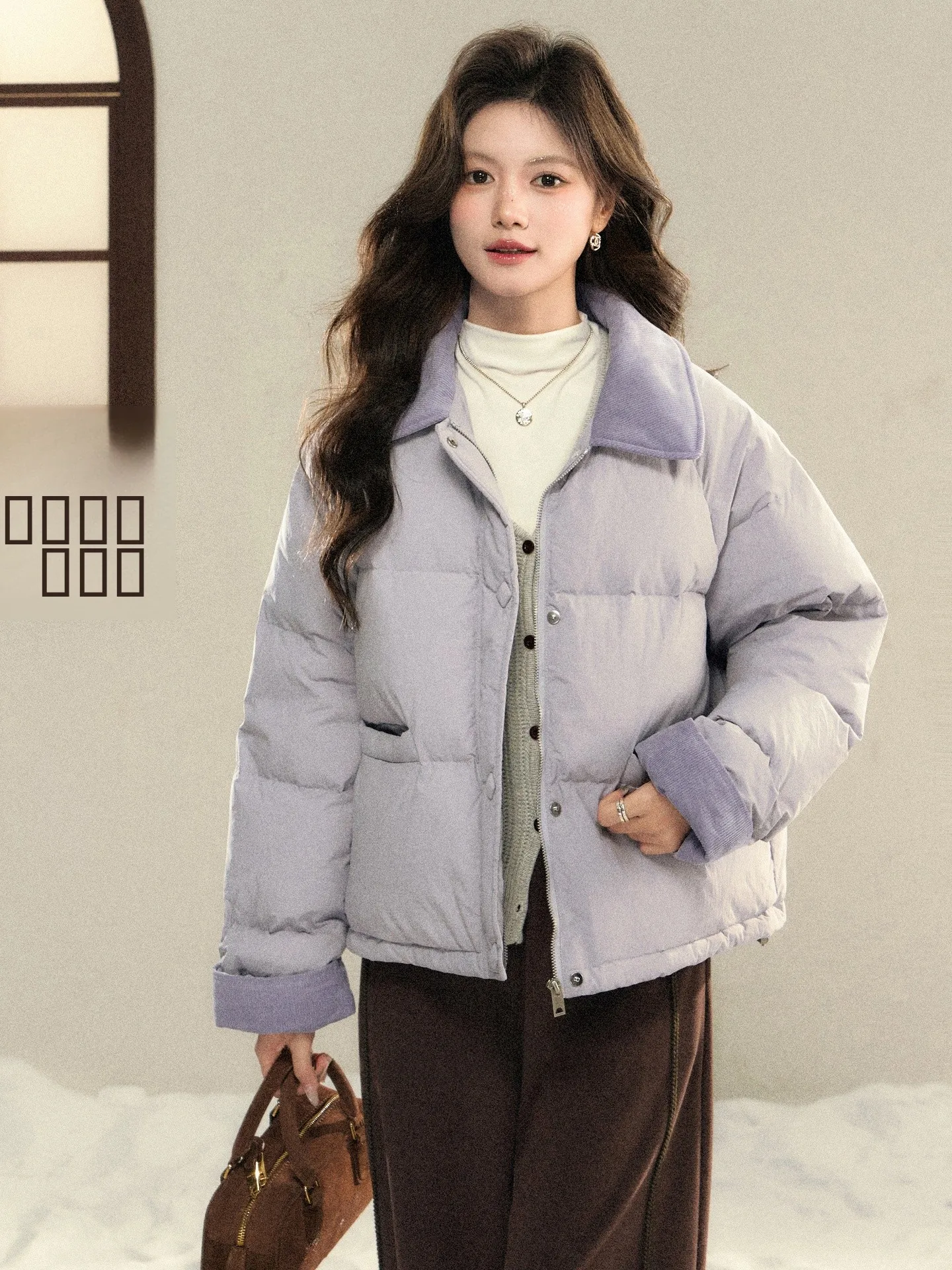 

South Deer Purple Du down Jaet Women's Winter Faion Lightweight Stand Collar Coat Casual Sle Stand Fit Long Sve