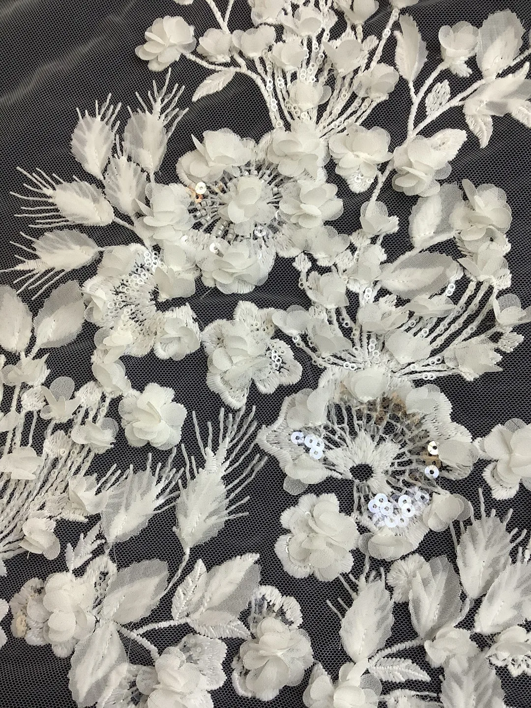 White Handmade 3D Flower Fabric Embroidered White Flower French tulle net lace African fabric Lace For Ladies's Dresses weddings