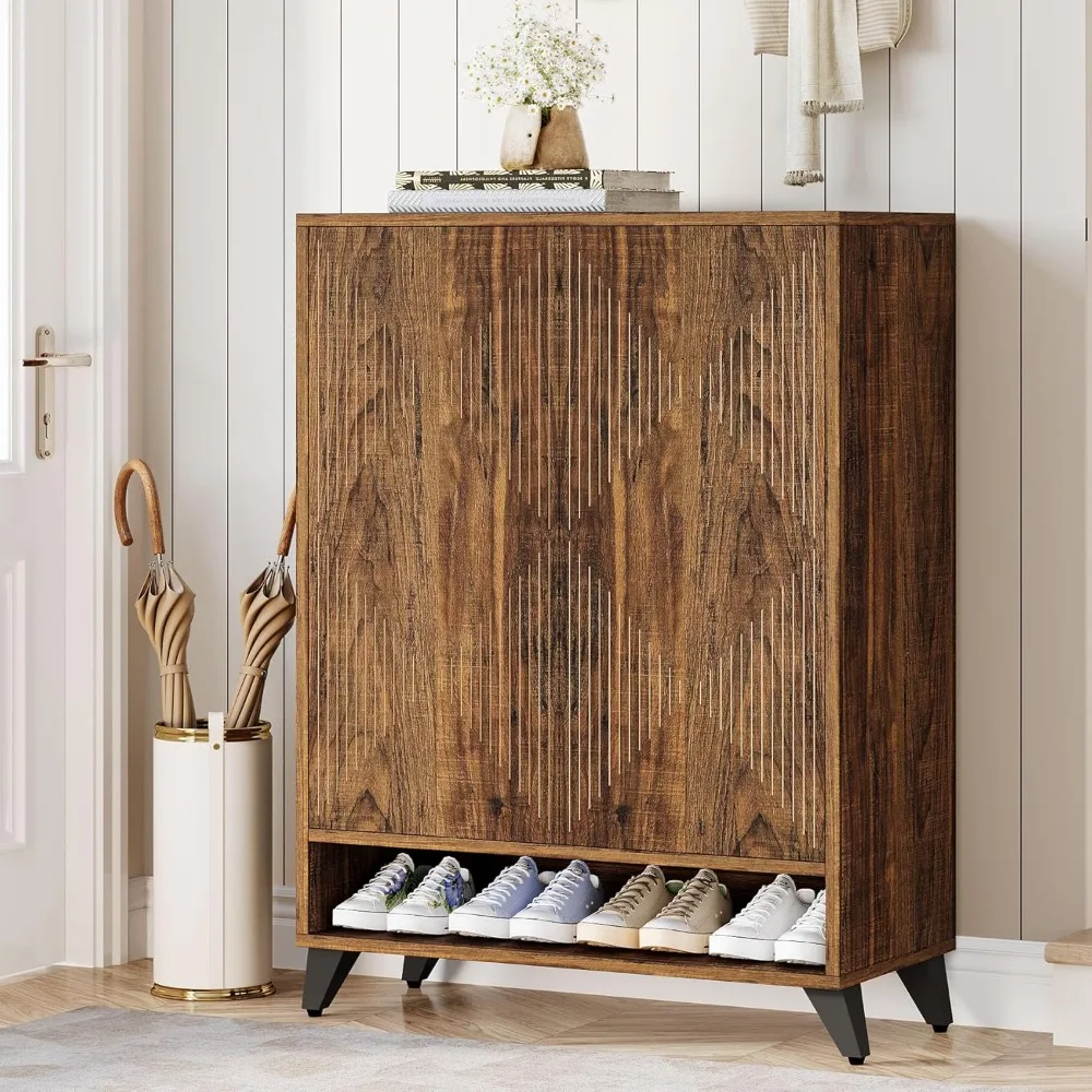 Shoe Cabinet with Doors, 6-Tier Entryway Shoe Storage Cabinet with Adjustable Shelves, Modern Wooden Shoe Organizer Cabinet for