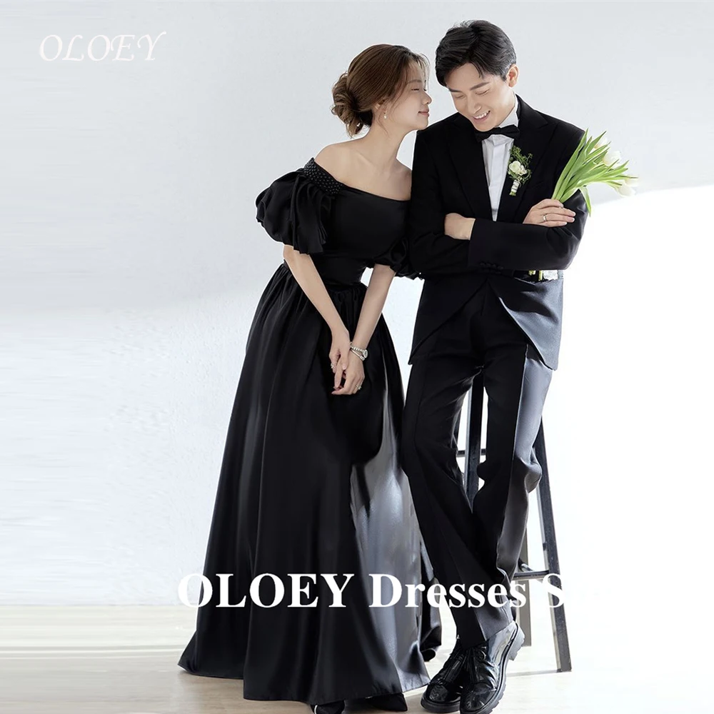 

OLOEY Elegant Off Shoulder Evening Party Dresses Korea Wedding Photo shoot Short Sleeves Satin Prom Gowns Formal Customized