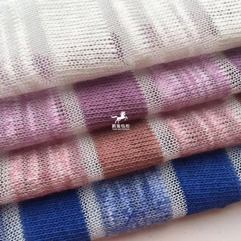 2Meters Linen Cotton Hollow Micro-perspective Thin Knitted Striped Stretch Fashion Fabric