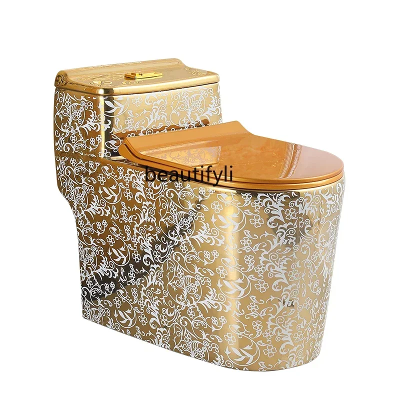 Household European-Style Ceramic Golden Toilet Siphon Toilet Water-Saving Color Deodorant Mute Personalized Toilet