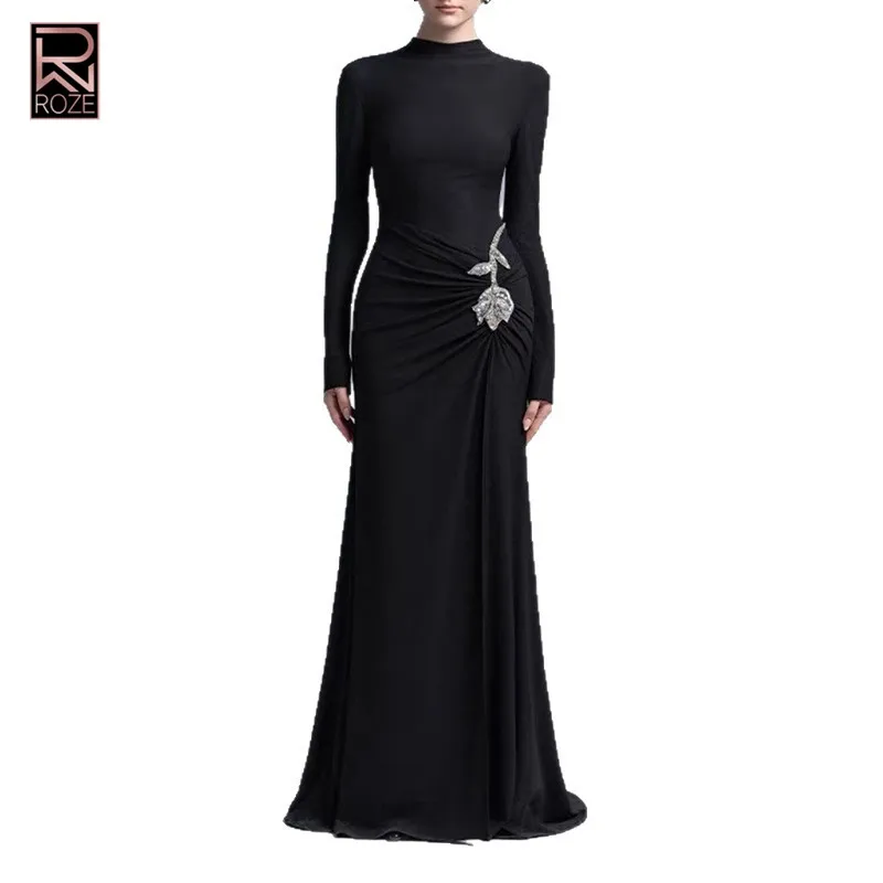 فستان أنيق متوسط الطول موديل 2025 مع كشكشة وأحجار الراين - فستان بقصة ضيقة ورقبة دائرية #5