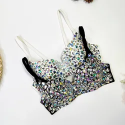 Clubwear Sexy Diamond Beaded Bikini Bra Top For Women Nightclub Party Bustier Corset Ultra-Short Backless Slim Cropped Top Camis