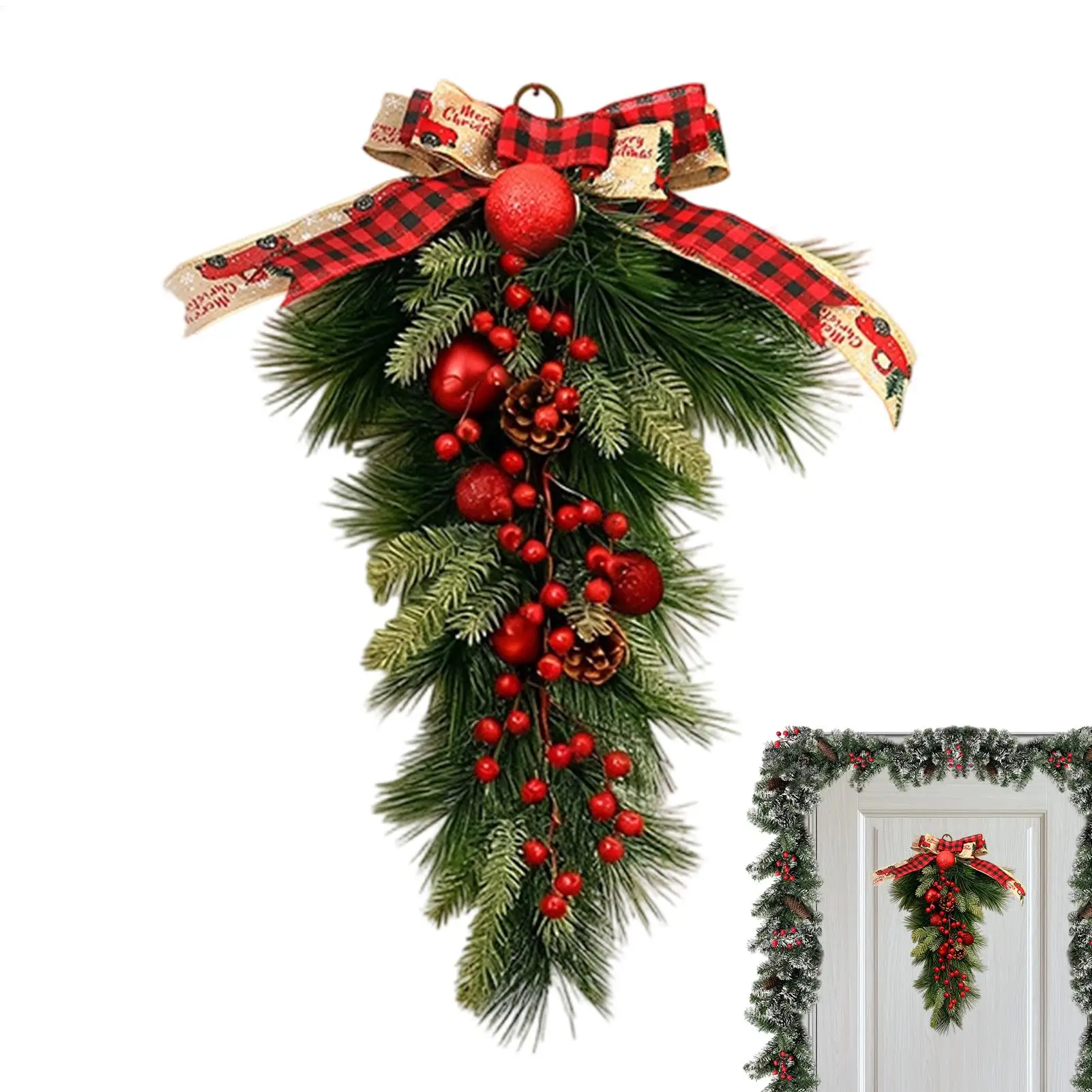 

Светодиодный рождественский венок Искусственный рождественский орнамент с подсветкой с сосновыми шишками и ягодами Внутренний венок из искусственной сосны для каминки