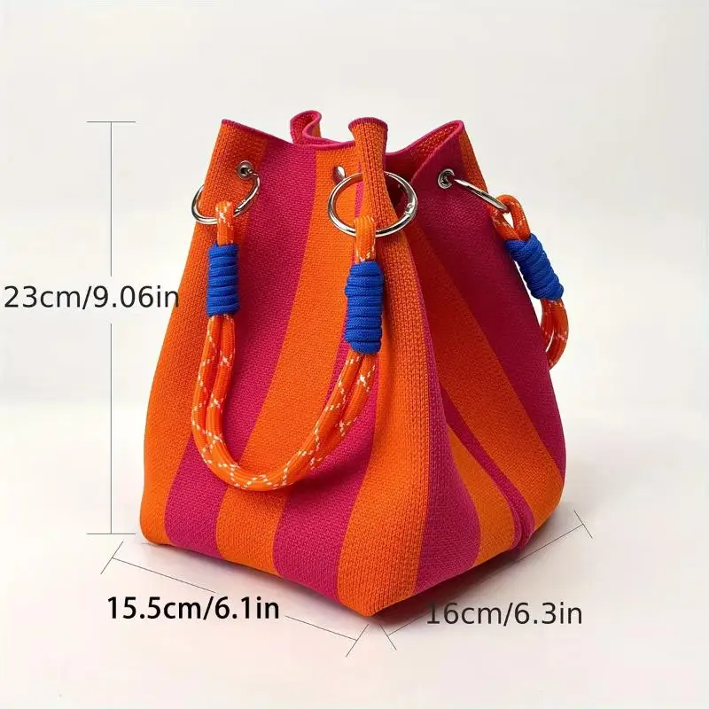 Multi-color Knitted Retro Bucket Handbag Is Simple And Color-blocked Versatile And Easy To Carry With You