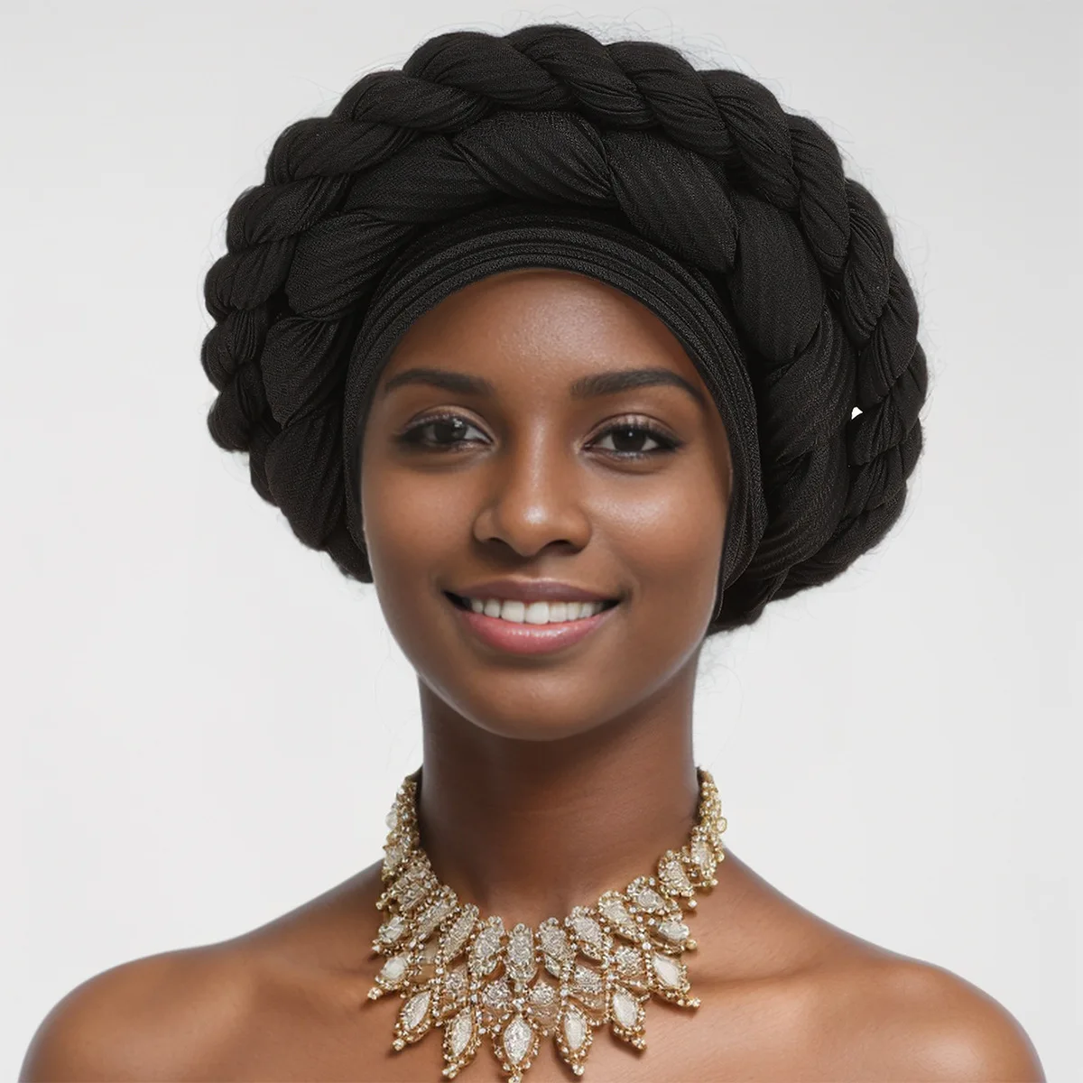 Big Braids Turban Cap for Women African Auto Gele Headtie Aso Oke Nigeria Head Wraps Hijab Already Made Headpiece Party Wedding