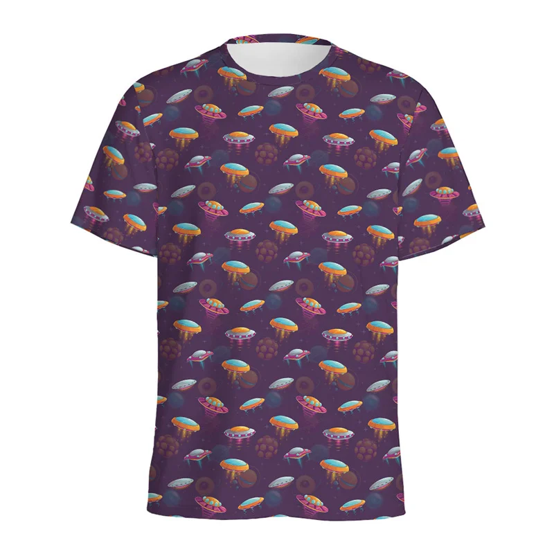 Cartoon UFO Alien Pattern T Shirt Men Kids Fashion 3D Printed T-shirt Tops Women Loose Short Sleeves Summer O\'Neck Tee Shirts