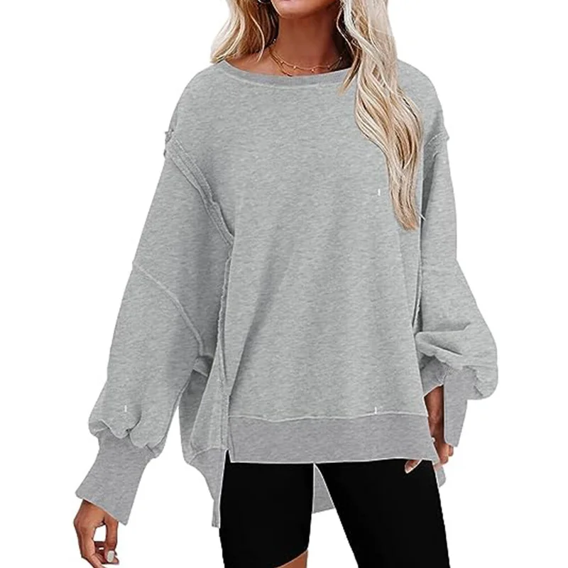 Oversized Sweatshirt For Women Korean Fashion Autumn Vintage Crew Neck Solid Sweatshirts For Women Women Winter Warm Pullovers