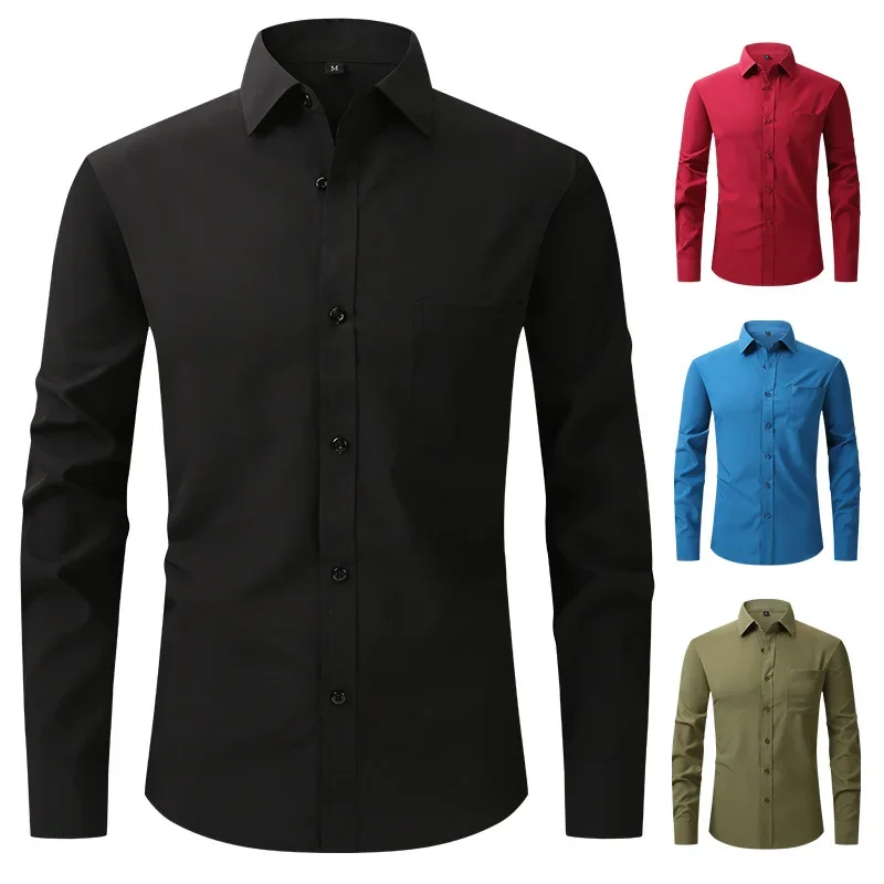 New US Size Elastic Shirt Men\'s Business and Leisure Long Sleeved Shirt Slim Fit Professional Dress Best-selling Seasonal Style