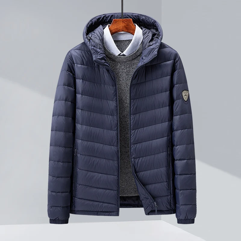 Abrigo ultraligero de plumón de pato blanco para hombre, chaqueta cálida con capucha, impermeable y a prueba de viento, novedad de invierno, 90%,