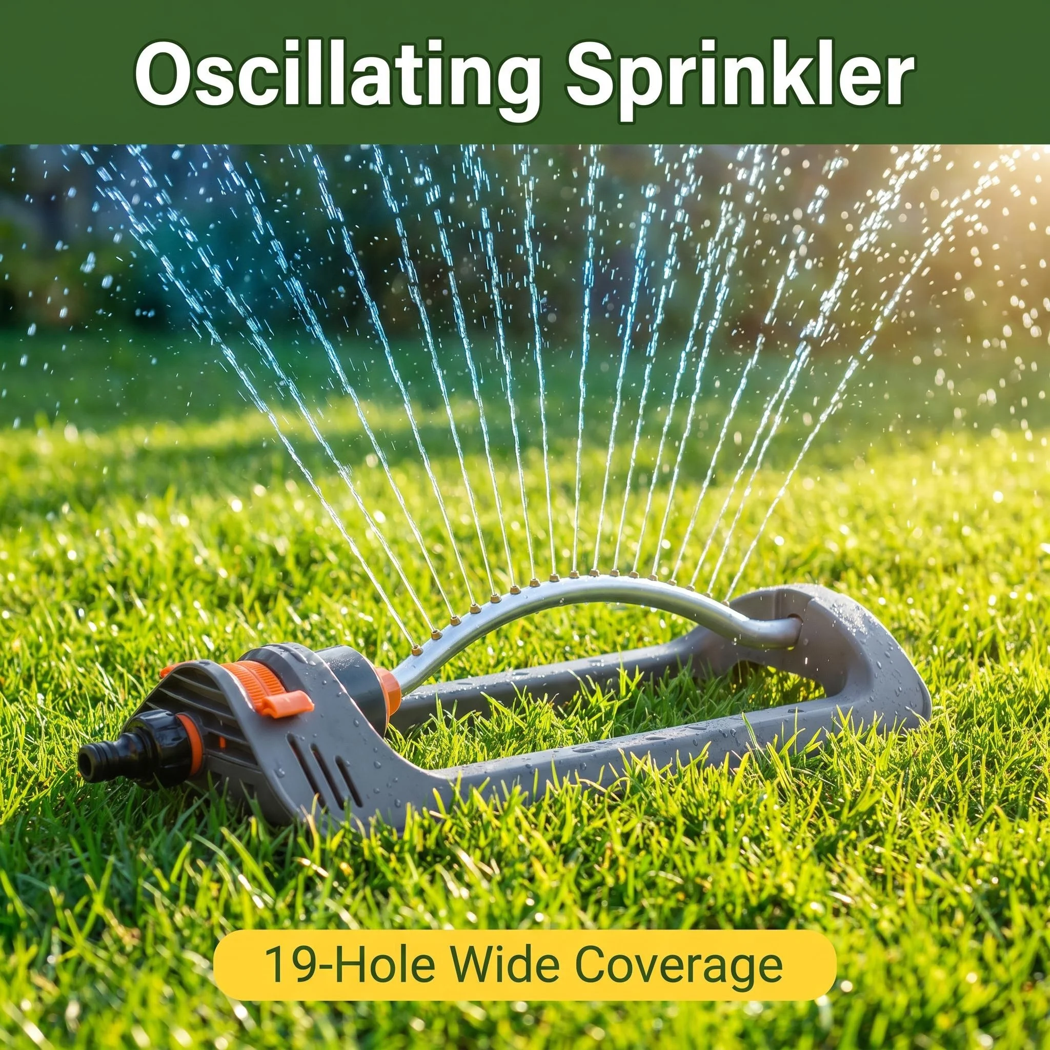 19 Holes Oscillating Lawn Sprinkler Quick Connect 4 Spray Modes Garden Watering System Adjustable for Yard Plants Grass