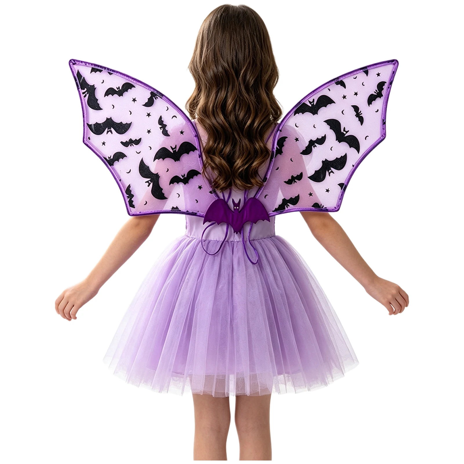 Kids Bat Pattern Devil Bat Wing Sheer Mesh Foldable Wing with Ribbon Tie Halloween Cosplay Accessory Party 3