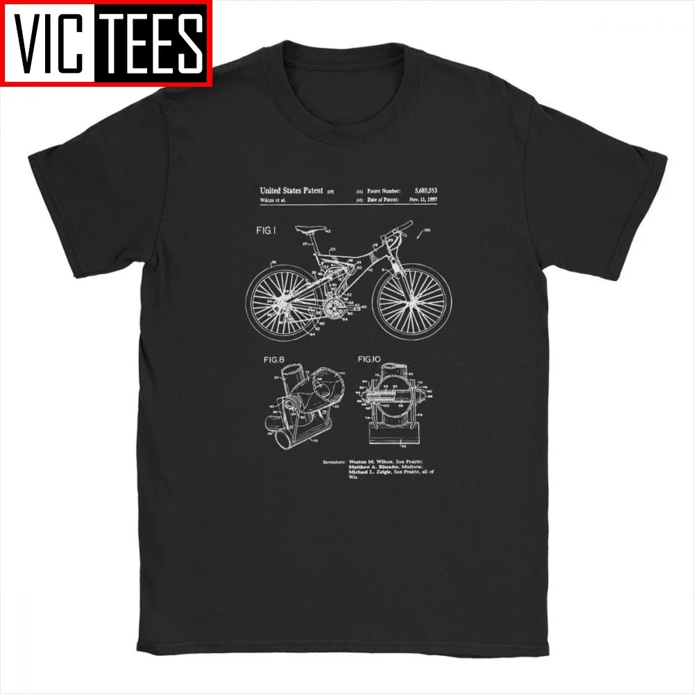 Mountain Bike T-Shirts Patent Inventors Cyclist Biker Ride Bike Bicycle Cycling Men T Shirts Man's Tops Vintage Cotton Tee Shirt