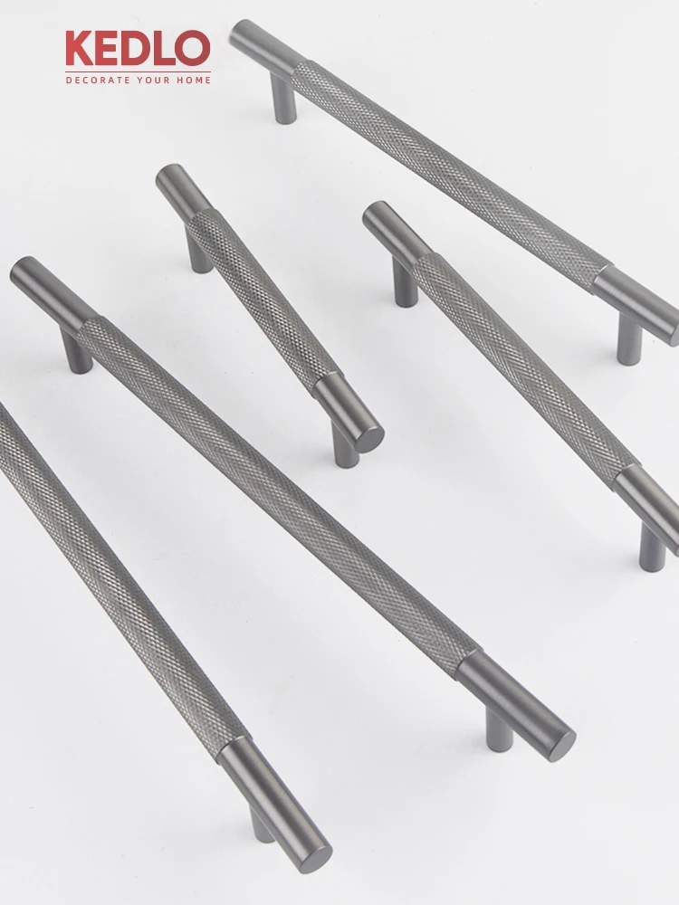 

KEDLO Solid Brass Light Luxury Knurling Cabinet Gunmetal Pull Wardrobe Kitchen Cabinet Drawer Handle