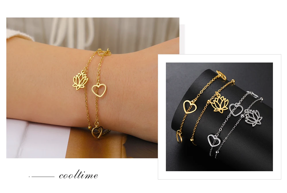 COOLTIME Herz Lotus Armband für Frauen Edelstahl Mode Liebe Paar Glück Armband Weiblichen Schmuck Geburtstag Geschenk – Detail 11