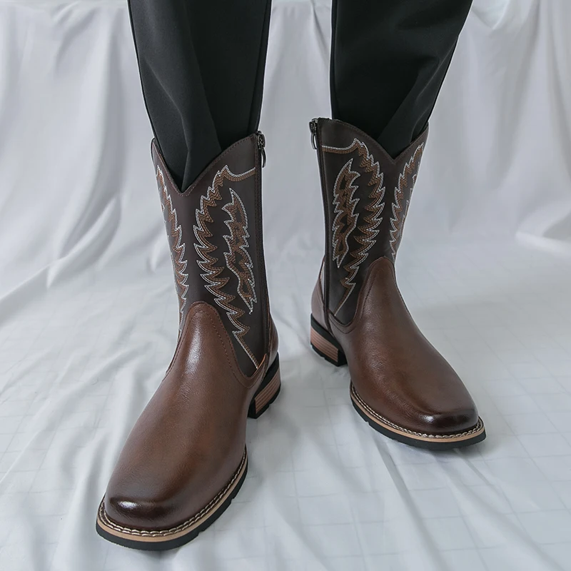 الرجال الأحذية المألوف تشيلسي الأحذية مسود البني الرجال عالية الجودة ماركة غير رسمية فارس الأحذية الجلدية في الهواء الطلق أحذية تدريب 39-48 #3