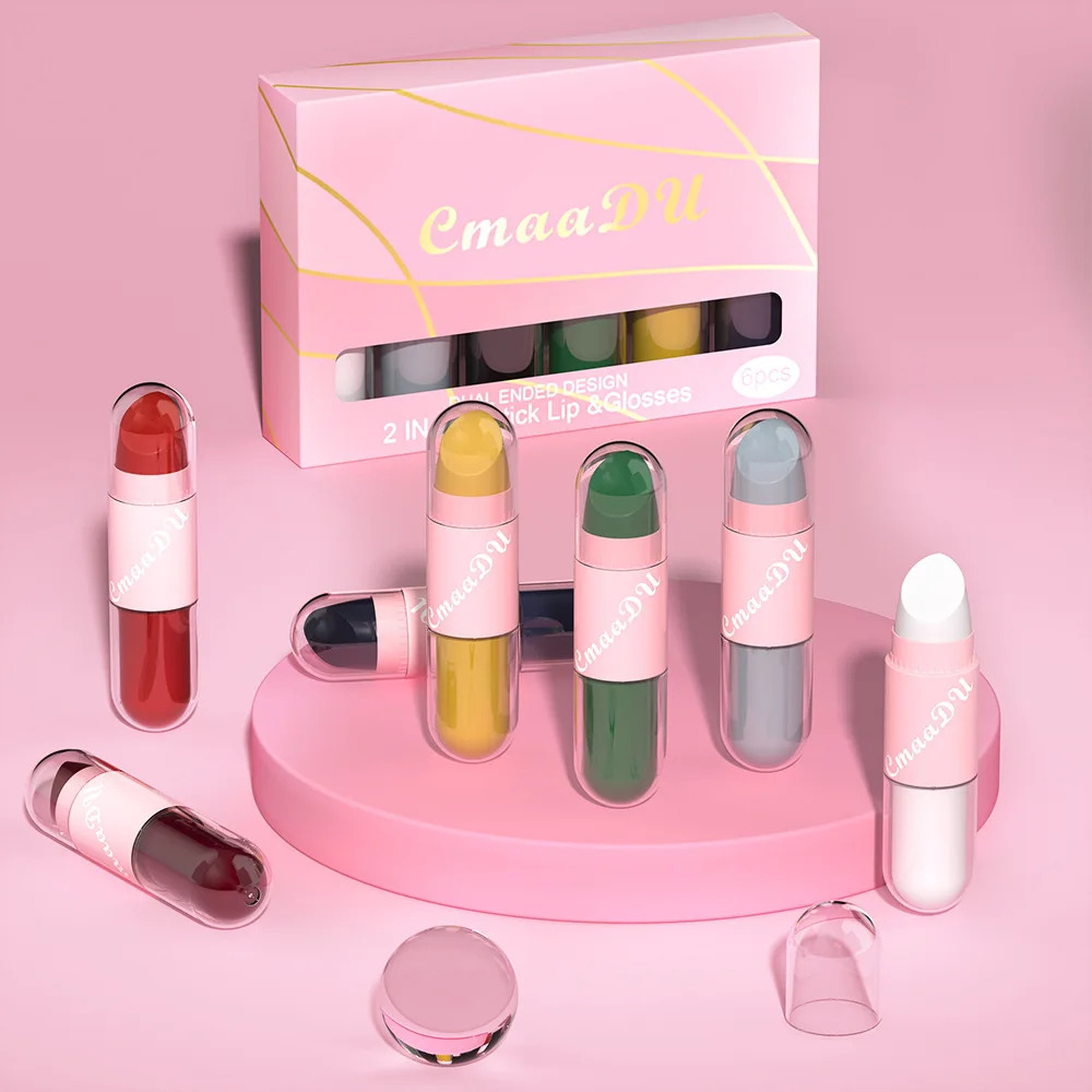 Juego de brillo de labios de doble punta, 6 uds., acabado mate y brillante, resistente al agua, de larga duración para uso diario y regalo navideño, belleza
