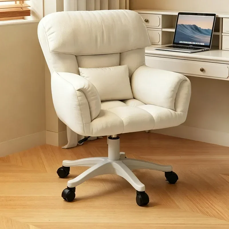 Thick Cloud Padded Swivel Desk Chair Removable Waist Pillow Height Adjustable Soft Leisure Computer Seat for Bedroom Study