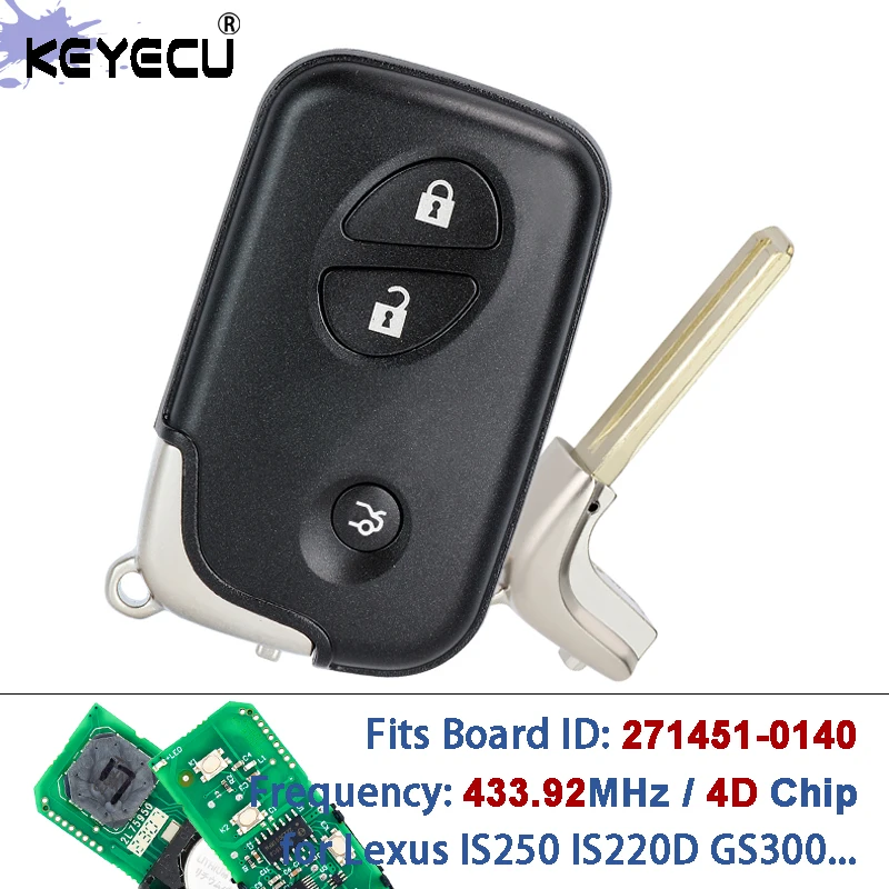 KEYECU Board ID: 271451-0140 433.92MHz 4D Chip Proximity Keyless Remote Smart Key Fob for Lexus IS250 IS220D GS300