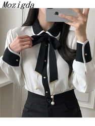 Summer Long Sleeve Sweet Shirt Women Blouse Ruffles Cute Bow Tie Ladies Tops Blouses Vintage Japan Korea Chic Roupa Feminina