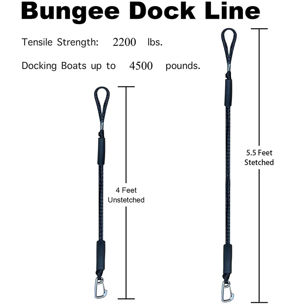 Boat Bungee Dock Line M8 Hook Elastic Mooring Rope Kayak Anchor Cord Jet Ski PWC Stretch Tether Boating Water Sports Accessory