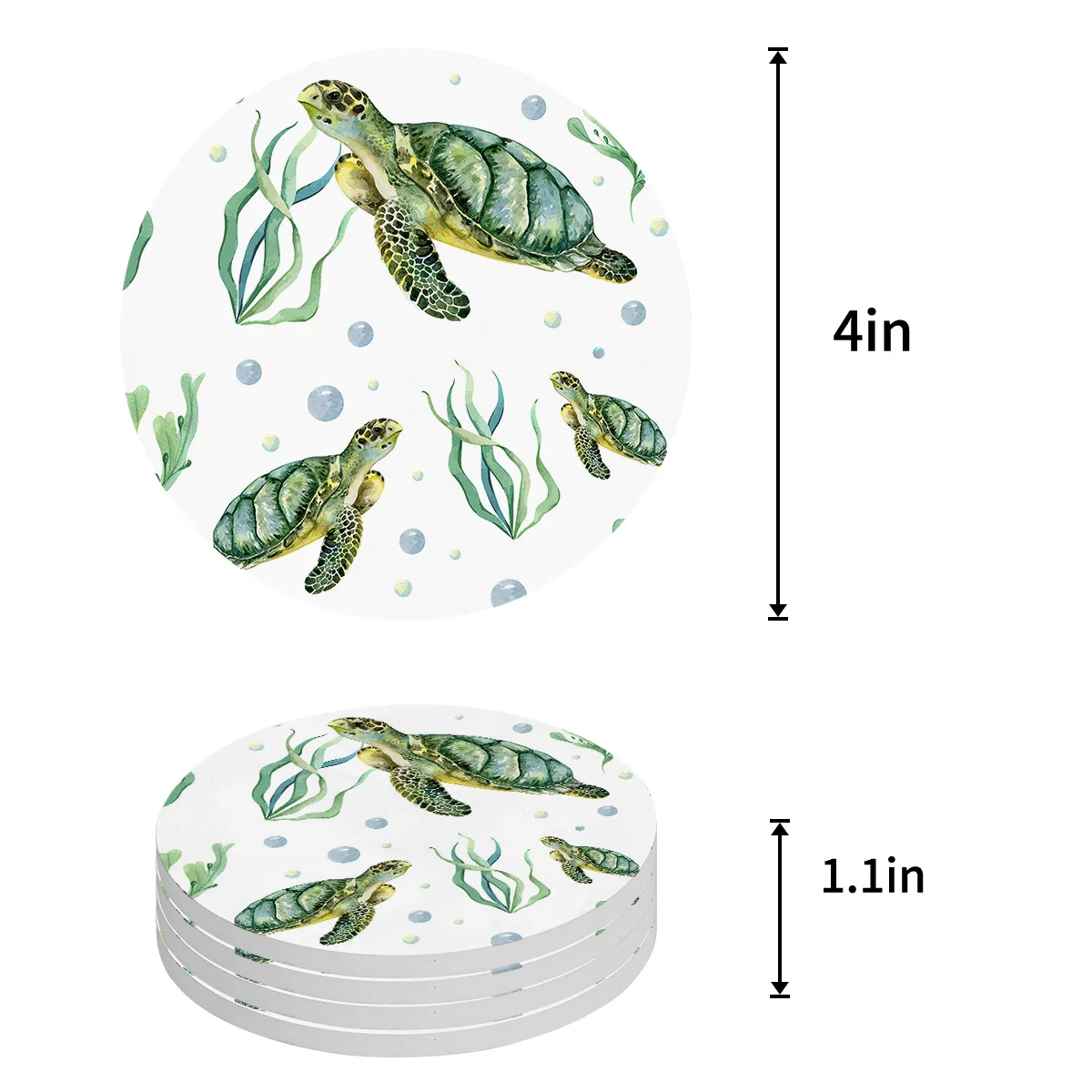 Marine Life Sea Turtle Coral Coasters Ceramic Set Round Absorbent Drink Coaster Coffee Tea Cup Placemats Table Mat