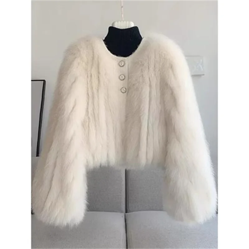 Purple Faux Fox Fur Jacket Eco-Friendly Fur Jacket For Women\'s 2024 Autumn/Winter New Faux Mink Fur Short Top Female Coat Pink