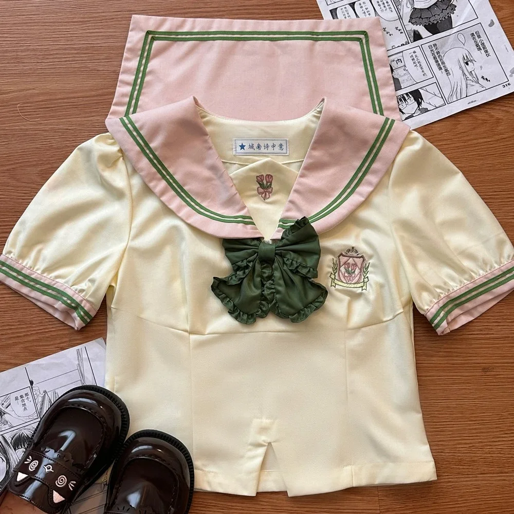 Uniforme rosa giapponese Donna Vestito da marinaio Ragazza della scuola Jk Uniforme da marinaio Fuku Abiti Coreano High School Seifuku Sailor Manica lunga