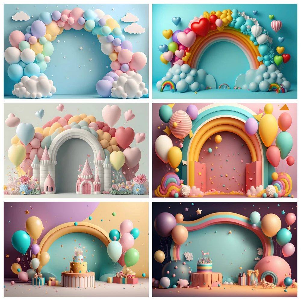 Balloon Rainbow Newborn Baby 1st Birthday Backdrop Girls First Birthday Party Sweet One Baby Shower Photography Background Props