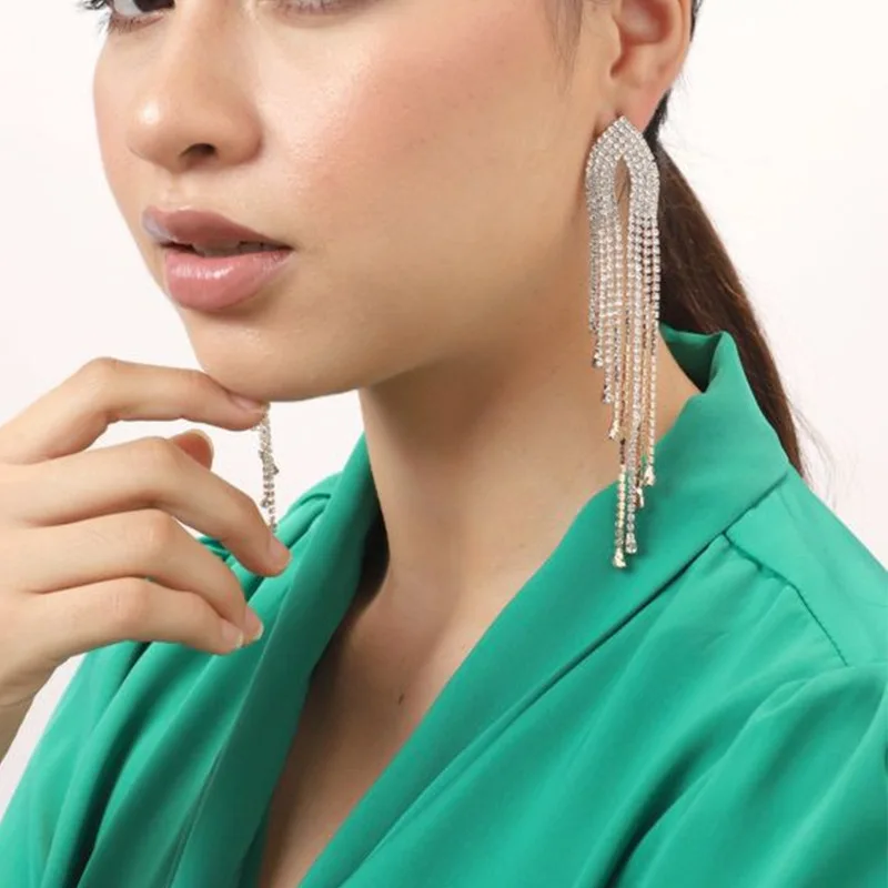 cross-border new models, diamond-encrusted long fringed earrings, personalized versatile diamond earrings women's wholesale ear