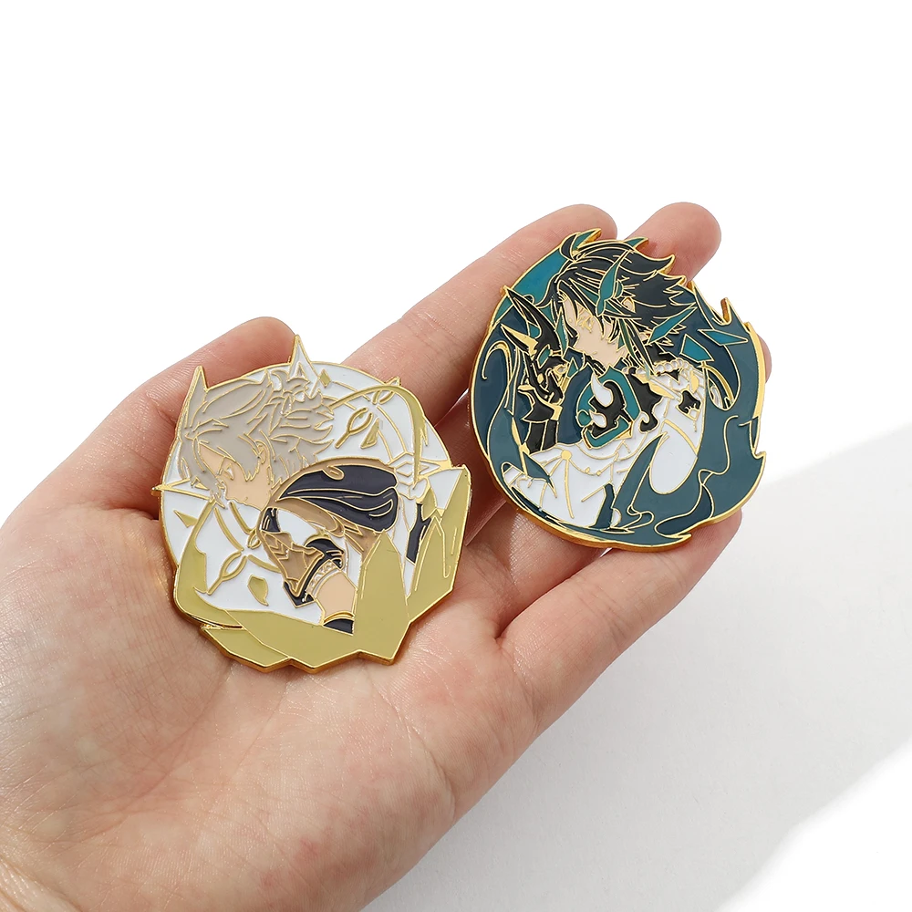 Game Genshin Impact Brooch Cosplay Albedo Xiao Luminous Badge Metal Brooch Cute Figure Clothing Backpack Pin Accessories Gifts