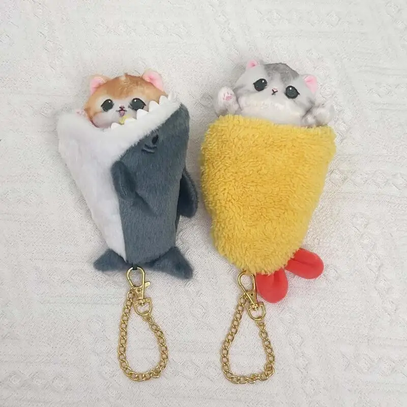 Cartoon Mofusand Shark Cat Plush Toys Backpack Pendant Anime Peripheral Telescopic Keychain Doll Decoration Friend Birthday Gift