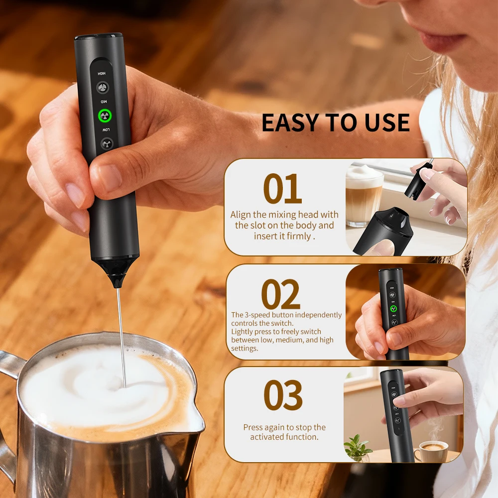 3 in 1 Electric Handheld Milk Frother 3 Adjustable Speeds Mini Hand Mixer Detachable Stainless Steel Whisk Home Kitchen Use Tool