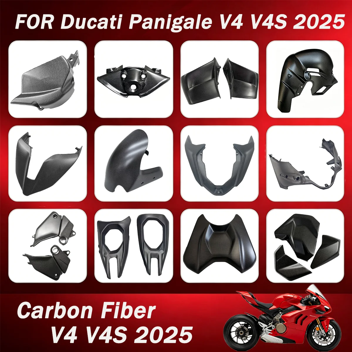 

For DUCATI Panigale V4 2025 3K Real Carbon Fiber Fender Winglets Engine Exhaust Cover Inside Fairings Motorcycle Accessories