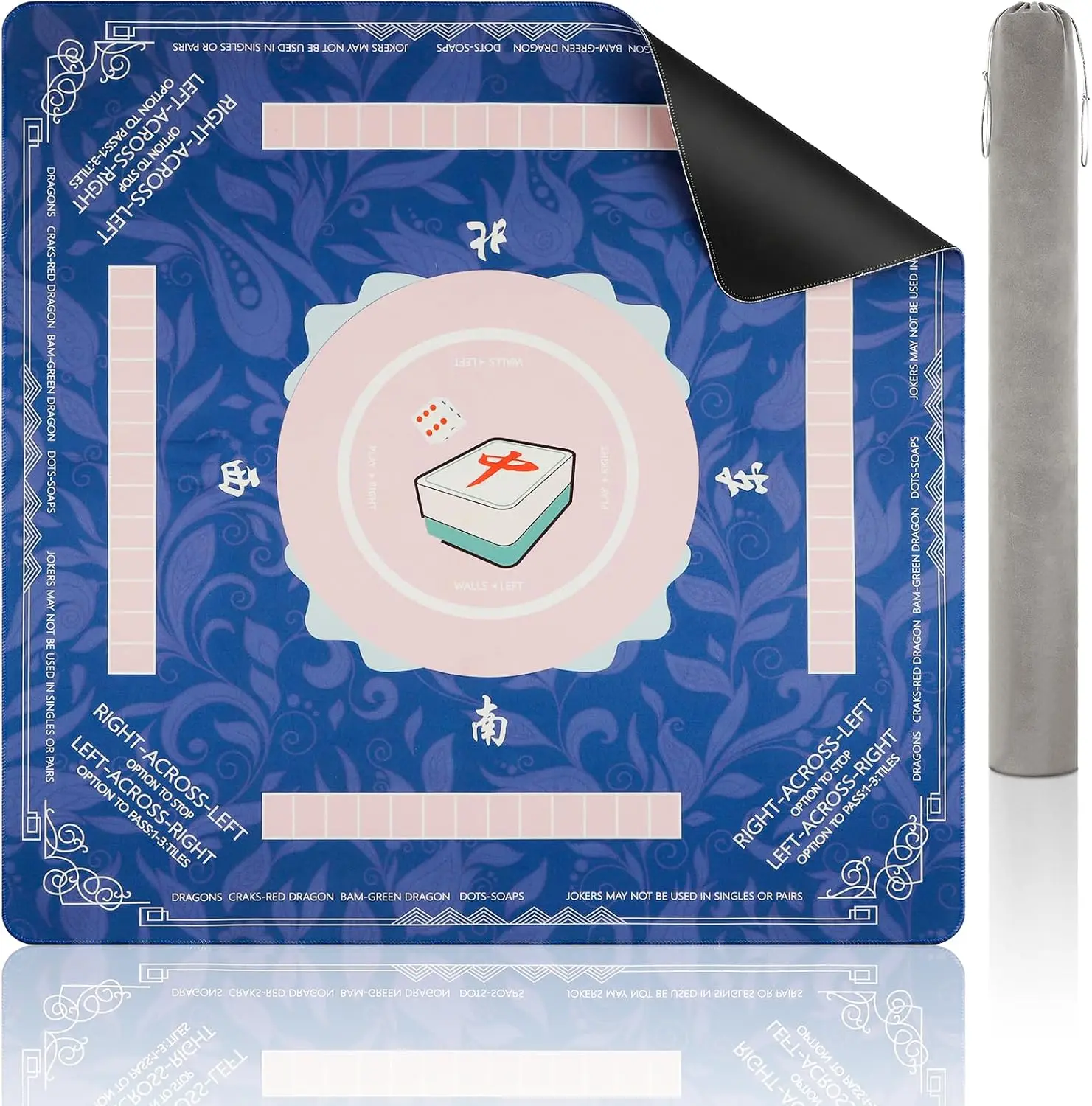 

Non-Slip Mahjong Mat 32.4x32.4in - Foldable Gaming Mat for Poker, Board Games, Cards & Dominoes - 3mm Blue