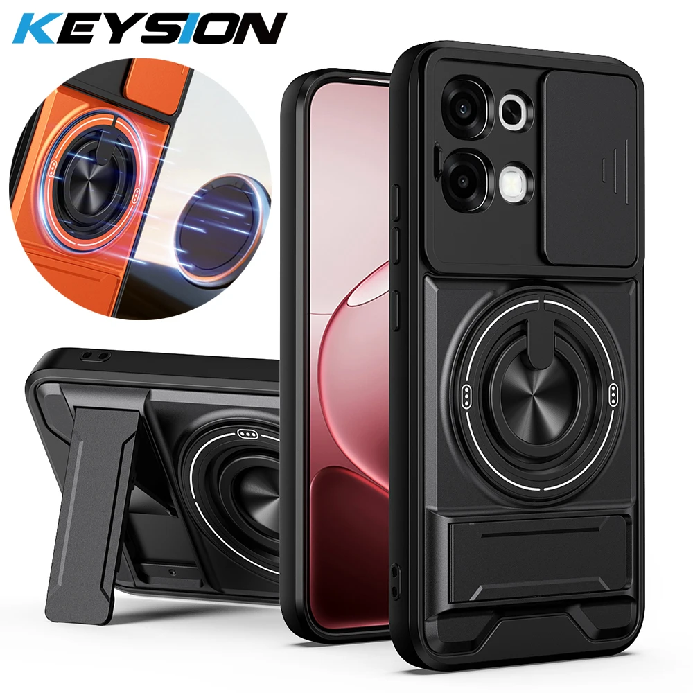 KEYSION Magnetische Handyhülle für OPPO A6 Pro 5G, Schiebekameraschutz, aufrechter Ständer, Ring, stoßfeste Abdeckung für OPPO A6 Pro