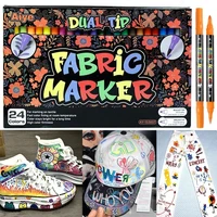 Rotuladores de tela de 24 colores, marcadores de tela de doble punta permanentes para ropa, bolígrafos de pintura de tela para camisas, bolsos, sombreros, Textiles de lona
