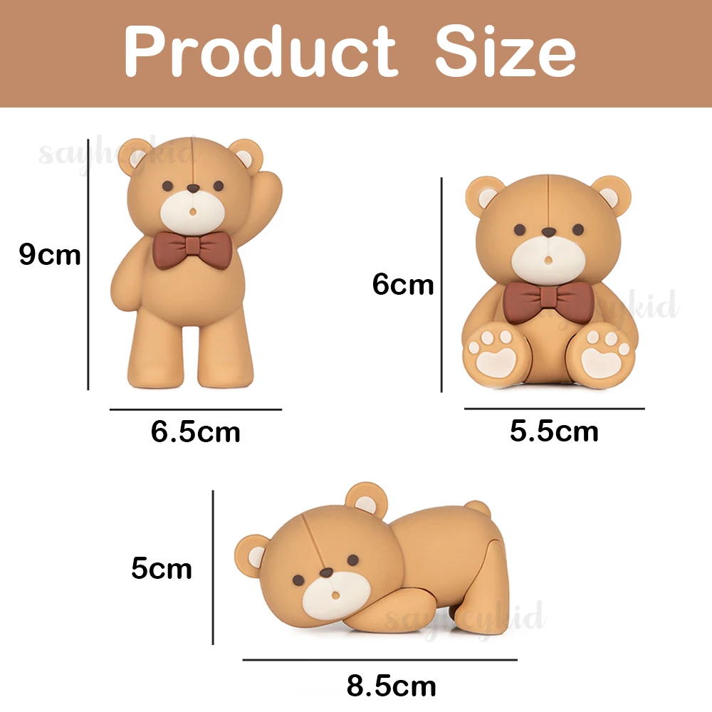 5-9cm Teddy Bear Cake Topper Decorations Baby Shower Bear for Boy Girl Birthday Gender Reveals Cake Party Decor Supplies