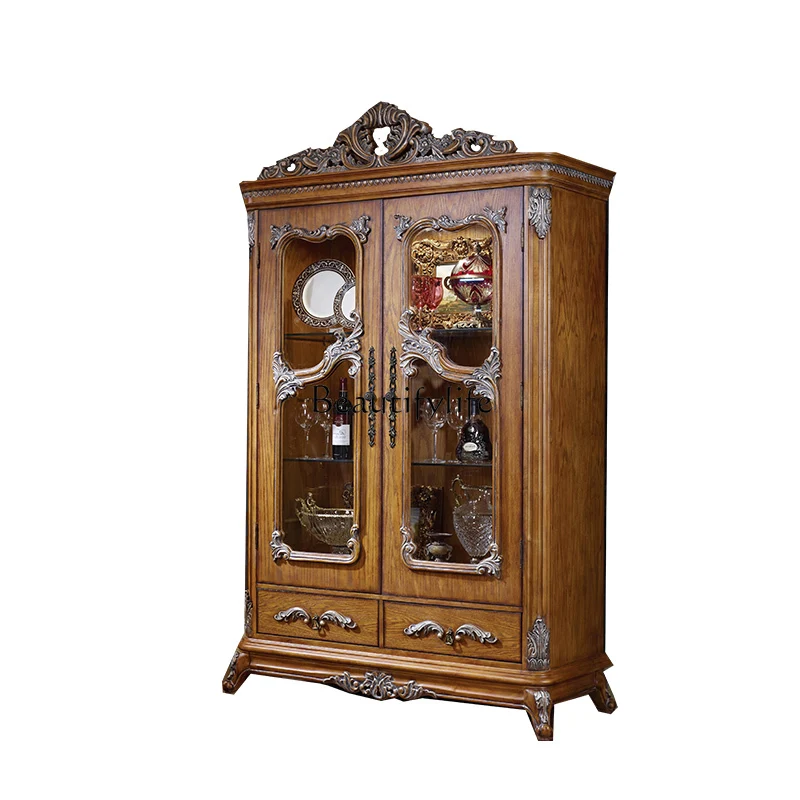 

European-style carved locker, two-door wine cabinet storage