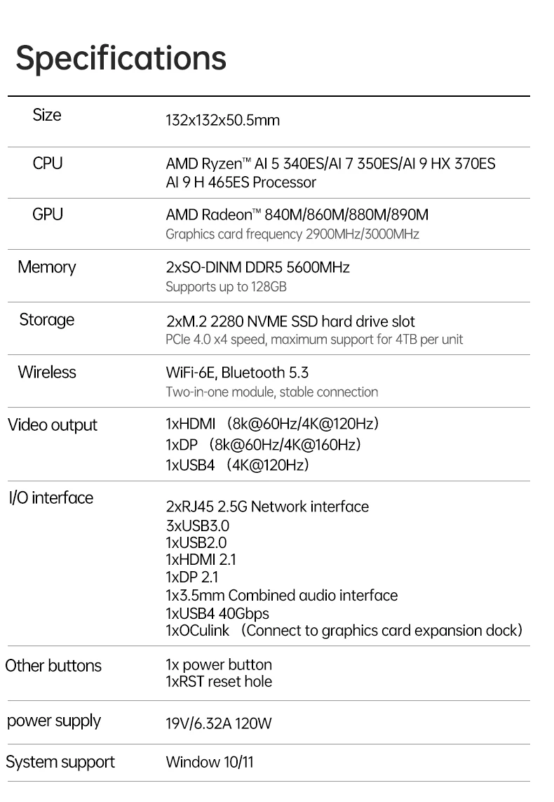 TOPC AMD Ryzen AI 9 HX465 ES Mini PC ,OCuLink, USB4, Dual 2.5G LAN, DDR5, PCIe 4.0, WiFi 6, NUC Gaming Mini Computer