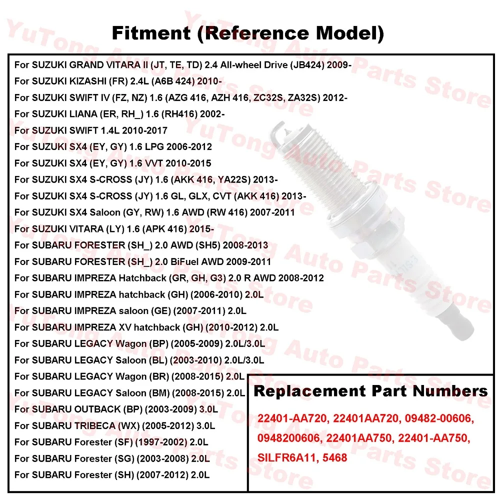Picture 5: Spark Plug Iridium For SUZUKI GRAND VITARA KIZASHI 2.4 2009 SWIFT IV SX4 S-CROSS 1.6 2015 SUBARU FORESTER LEGACY 22401-AA720
