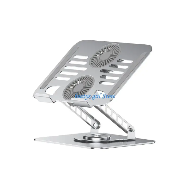 C7AB Double Fan Aluminum Laptop Cooling Pad For 17.3Inch Computers Adjustables Stand With AntiSlip Base And Rotating Base