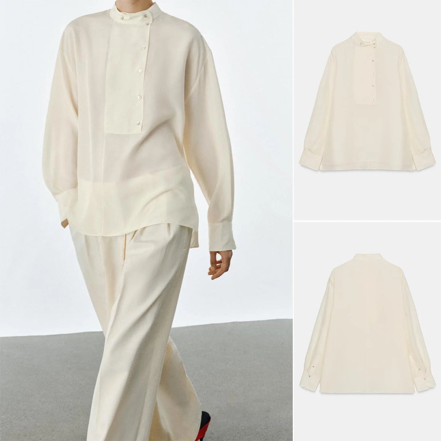 

Новая женская рубашка для офиса с асимметричным подолом, длинным рукавом, воротником-стойкой, декоративными пуговицами, из полиэстера, приталенного кроя