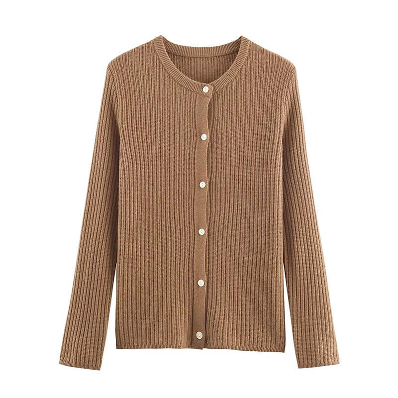 

Spring Autumn Women Long Sleeve Round Neck Solid Knitted Cardigan Single Breasted Slim Casual Outerwear